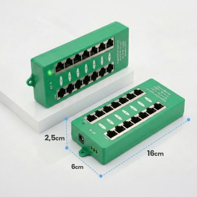 15. Extralink Gigabit PoE Injector 8 Portowy Aktywny, 8 portów Gigabit 802.3at/af, Mode A