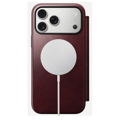 3. NOMAD Modern Leather Folio - skórzane etui do iPhone 17 Pro Max kompatybilne z MagSafe, skóra Horween (burgundy)