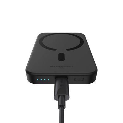 8. Powerbank Baseus Magnetic Mini Air 6000mAh 20W z ładowaniem indukcyjnym z kablem Baseus Simple USB-C (20V/3A) 30cm - czarny