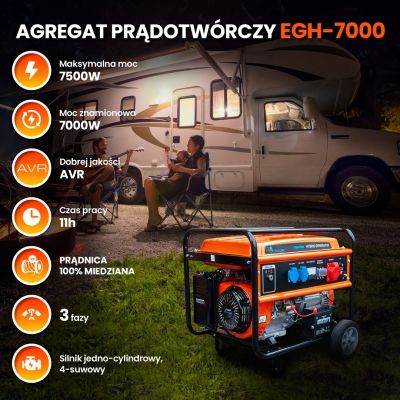 5. Extralink Agregat prądotwórczy EGH-7000 hybrydowy, 7kW