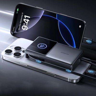 6. Powerbank Joyroom JR-PR1 10000mAh 22,5W z wbudowanym zwijanym kablem USB-C - czarny