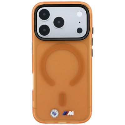 3. Etui BMW M IML Frosted Metal Logo & Trims MagSafe na iPhone 17 Pro Max / 18 Pro Max - pomarańczowe