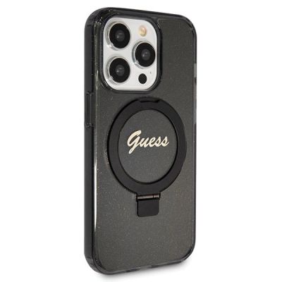 4. Etui Guess Ring Stand Script Glitter MagSafe na iPhone 13 Pro / 13 - czarne