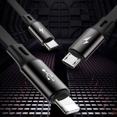 10. Baseus Golden Loop rozwijany kabel 3w1 USB - micro USB / Lightning / USB-C 3.5A 35cm - 120cm czarny (CAMLT-JH01)
