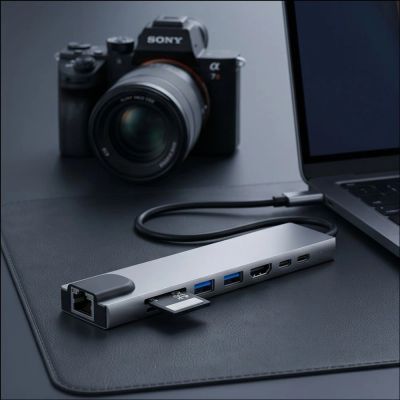 10. Hub USB Tech-Protect HB09 8w1 TYPE-C + USB-A 3.0 + USB-C 3.0 + HDMI 4K 60HZ + SD/TF + PD100W + RJ45 1000 MB/S - szary
