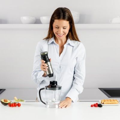 10. Blender ręczny z akcesoriami Taurus 1500W (choper, trzepaczka,stalowa końcówka, miarka)