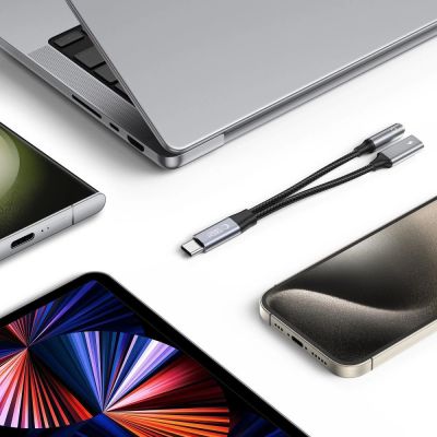 2. Kabel Tech-Protect UltraBoost USB-C (męski) PD 60W 6A / mini jack 3.5mm (żeński) - USB-C (żeński) - czarny