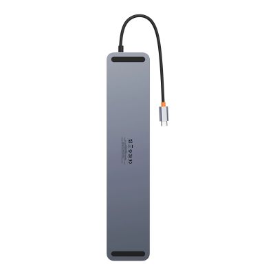 3. Baseus EliteJoy Gen2 uniwersalny HUB USB 12w1 z kablem USB-C 25cm podstawka pod notebook USB-A / USB-C / DP / HDMI / SD / TF / RJ45 / 3,5mm jack / PD 100W szary (WKSX030213)