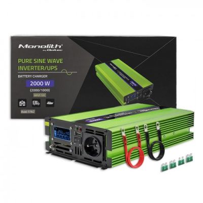2. QOLTEC PRZETWORNICA NAPIĘCIA MONOLITH | ŁADOWANIE BATERII | UPS | 1000W | 2000W | 12V NA 230V | CZYSTY SINUS | LCD