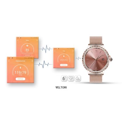 15. Smartwatch Damski VELTORI VT320-1 Złota Bransoleta + Różowy Pasek Silikonowy