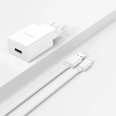4. Ładowarka sieciowa Dudao A4EU USB-A 2.1A - biała + kabel USB-A - Lightning