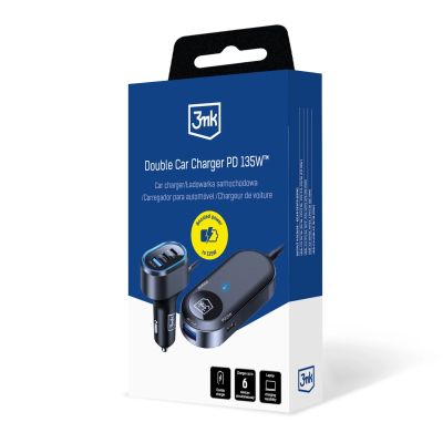 3. Ładowarka samochodowa 3mk Double Car Charger 135W PD QC PPS USB-C USB-A - czarna