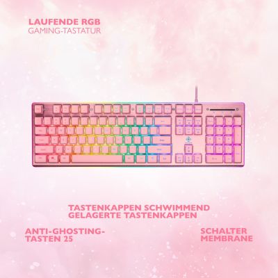 2. Deltaco Gaming GAM-021-RGB-P-DE klawiatura USB QWERTZ Niemiecki Różowy