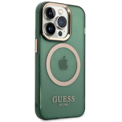 4. Etui Guess Gold Outline Translucent MagSafe na iPhone 14 Pro Max - zielone