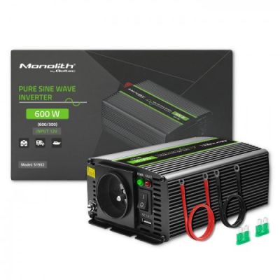 2. QOLTEC PRZETWORNICA NAPIĘCIA MONOLITH | 300W | 600W | 12V NA 230V | CZYSTY SINUS