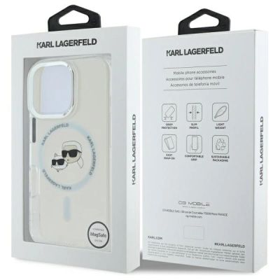 8. Etui Karl Lagerfeld IML Metal Karl&Choupette Head MagSafe na iPhone 16 Pro - białe