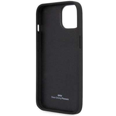 7. Etui BMW Leather Stamp Blue Lines na iPhone 14 - czarne