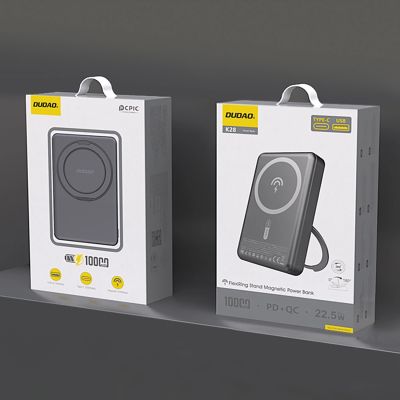 2. Powerbank Dudao K28 10000mAh PD 22.5W z MagSafe z metalową obudową i pierścieniem-podstawką - szary