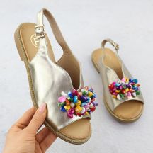 Sandały damskie z koralikami złote Filippo DS6230