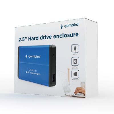 3. GEMBIRD OBUDOWA HDD/SSD USB 3.0 2.5" SATA, ALUMINIUM, NIEBIESKA