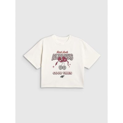 5. T-shirt boxy z nadrukiem dziewczęcy 4F 4FJRAW26TTSHF4239-11S