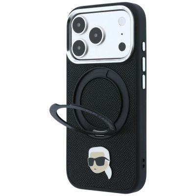 2. Etui Karl Lagerfeld with Ring Stand 360 Karl Head Pin MagSafe na iPhone 18 Pro / 17 Pro - czarne