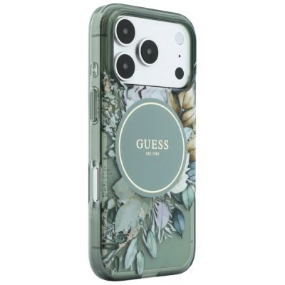 3. Etui Guess IML Flowers Pearl Strap MagSafe na iPhone 18 Pro / 17 Pro - zielone