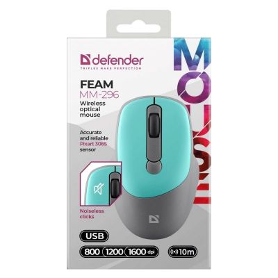 6. DEFENDER MYSZ BEZPRZEWODOWA FEAM MM-296 RF SILENT CLICK MIETOWA 52294