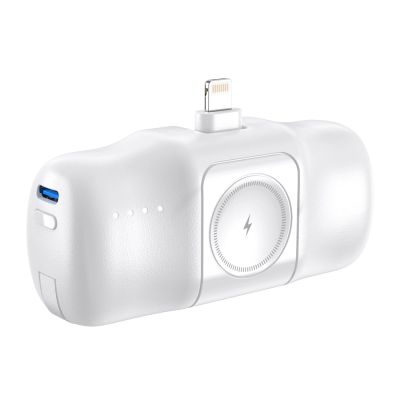 4. Mini powerbank Wozinsky WF16-YLS 5000mAh 15W Lightning z wbudowanym kablem USB-C i ładowarką do Apple Watch - biały