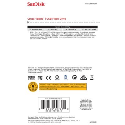 5. Pendrive SanDisk Cruzer Blade SDCZ50-064G-B35 (64GB; USB 2.0; kolor czarny)