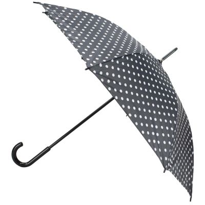2. PARASOL DŁUGI PÓŁAUTOMATYCZNY Z ZAWIJANĄ RĄCZKĄ CZARNY Z BIAŁYMI KROPKAMI SEMI LINE