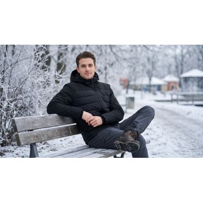 10. Kurtka zimowa męska CMP z kapturem sportowa ocieplana czarna (34K0147/E910)