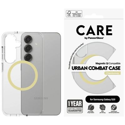 Etui CARE by PanzerGlass Flagship Urban Combat Chardonnay QI do Samsung Galaxy S25 - przezroczysty