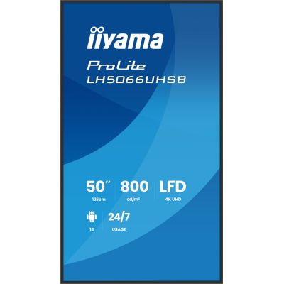 3. iiyama LH5066UHSB-B1AG signage display Płaski panel Digital Signage 127 cm (50") LCD Wi-Fi 800 cd/m2 4K Ultra HD Czarny Procesor wbudowany Android 24/7
