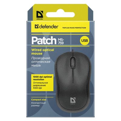 4. DEFENDER MYSZ PATCH MS-759 OPTICAL 1000DPI 3P CZARNA 52759