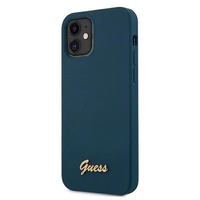 2. Etui Guess Metal Logo Script na iPhone 12 mini - niebieskie