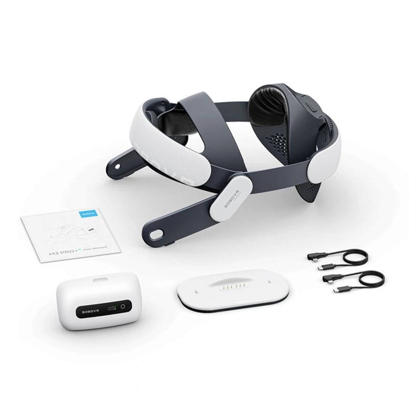 7. Pasek na głowę BoboVR M3 Pro+ z akumulatorem 6500 mAh i stacją ładującą do Meta Quest 3 / 3S - biały