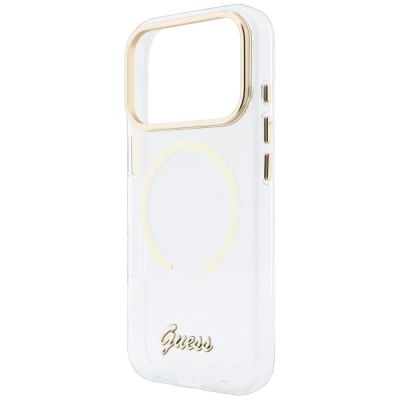 6. Etui Guess IML Script Metal MagSafe na iPhone 18 Pro / 17 Pro - przezroczyste