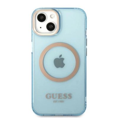 3. Etui Guess Gold Outline Translucent MagSafe na iPhone 13 - niebieskie