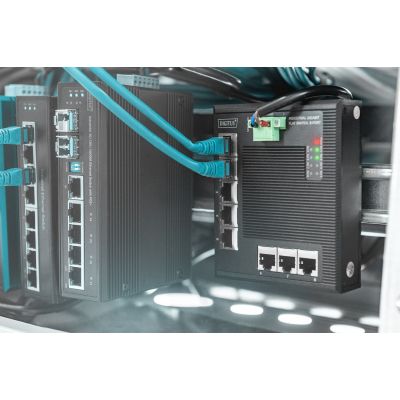 29. Switch Ethernet Gigabit 8-portowy, montaż DIN, rozszerzony zakres temp.