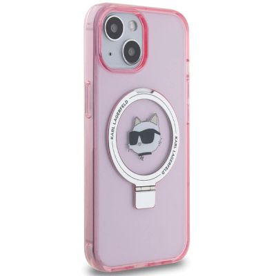4. Etui Karl Lagerfeld Ring Stand Choupette Head MagSafe do iPhone 15 - różowe