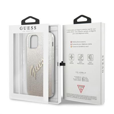 8. Etui Guess Glitter Gradient Script na iPhone 12 Pro Max - złote