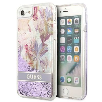 Etui Guess Flower Liquid Glitter na iPhone SE 2022 / SE 2020 / 7 / 8 - fioletowe