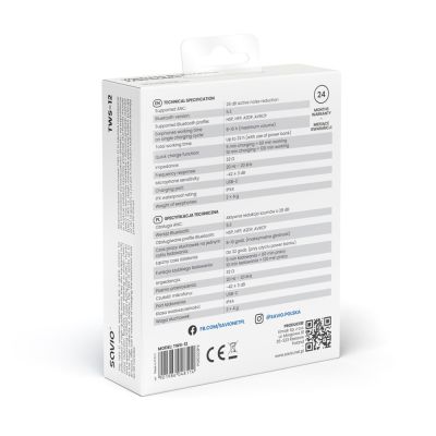 13. SAVIO SŁUCHAWKI BEZPRZEWODOWE BLUETOOTH 5.3 Z MIKROFONEM, ANC, ENC, QC TWS-12