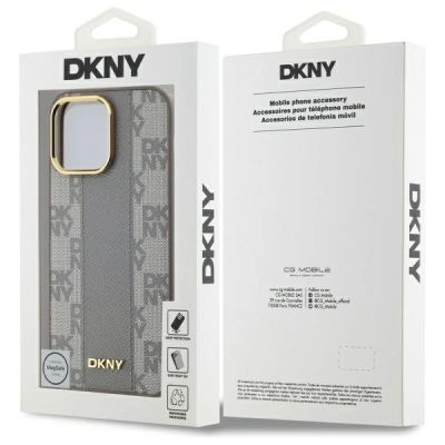 8. Etui DKNY Leather Checkered Mono Pattern MagSafe na iPhone 14 Pro Max - beżowe
