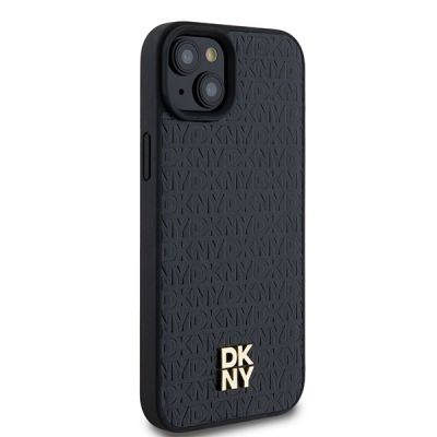 4. Etui DKNY Leather Monogram Pattern Metal Logo MagSafe na iPhone 15 Plus / 14 Plus - czarne