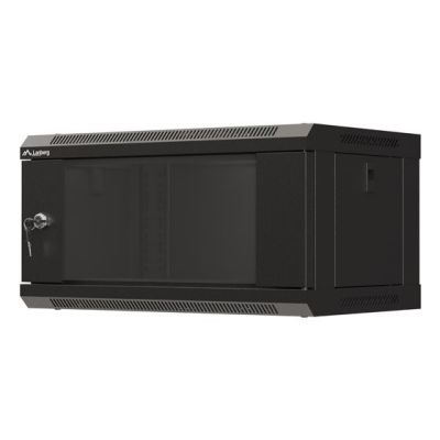 2. Szafa instalacyjna rack wisząca 19" 4U 540x350 czarna drzwi przeszklone LANBERG (flat pack)