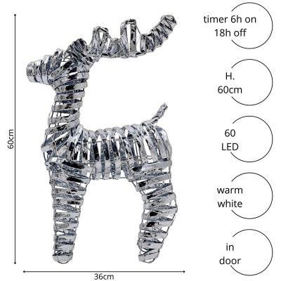 5. DEKORACJA RENIFER 60 CM 60 LED SREBRNY