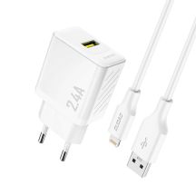Ładowarka sieciowa Dudao A23LEU 2.4A GaN EU USB-A z kablem USB-A - Lightning - biała