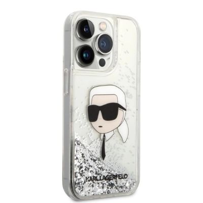 4. Etui Karl Lagerfeld Glitter Karl's Head na iPhone 14 Pro - srebrne